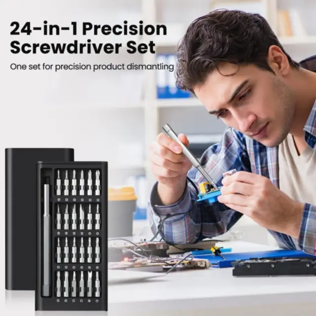 24 in 1 Precision Screwdriver Set with Magnetic Driver, Jiffix Pocket Manual Screwdriver Tool Kit with Sliding Closure, Mini Professional Repair Tools for Electronics/Watch/Camera/Laptop/Glasses