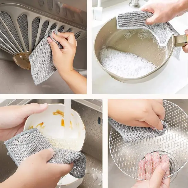 10PCS Magic Silver Wire Dish Cleaning Cloth – Reusable Non-Stick Oil & Rust Removal Kitchen Towel / ১০ পিস ম্যাজিক সিলভার ওয়্যার ডিশ ক্লিনিং কাপড়
