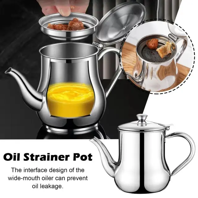 Stainless Steel Oil Strainer Pot Container Jug Storage with filter Cooking Oil Pot