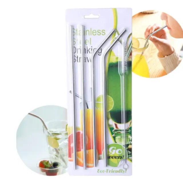 4 Pcs Reusable Stainless Steel Drinking Straw with Cleaner Brush,ক্লিনার ব্রাশ সহ ৪ পিসি পুনর্ব্যবহারযোগ্য স্টেইনলেস স্টিলের ড্রিংকিং স্ট্র