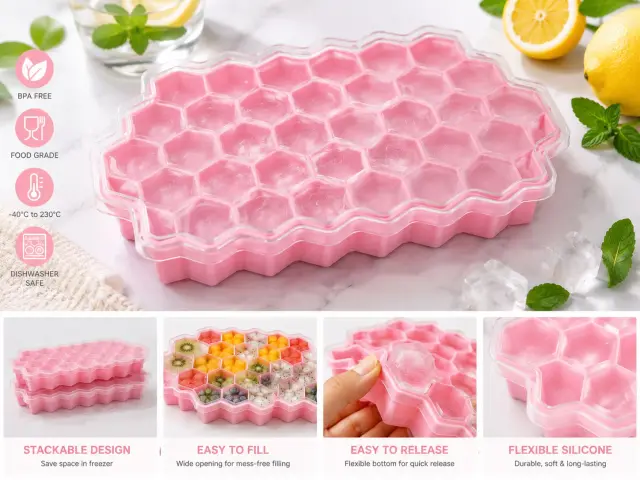 Honeycomb Ice Tray with Lid,সিলিকন হানি-কম্ব আইস ট্রে