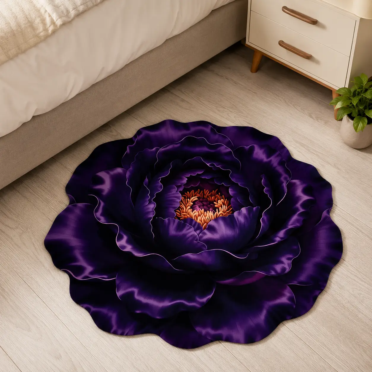 3D Purple Peony Flower Floor Mat / 3D ফ্লোরাল বাথরুম ও বেডরুম পাপোশ 3
