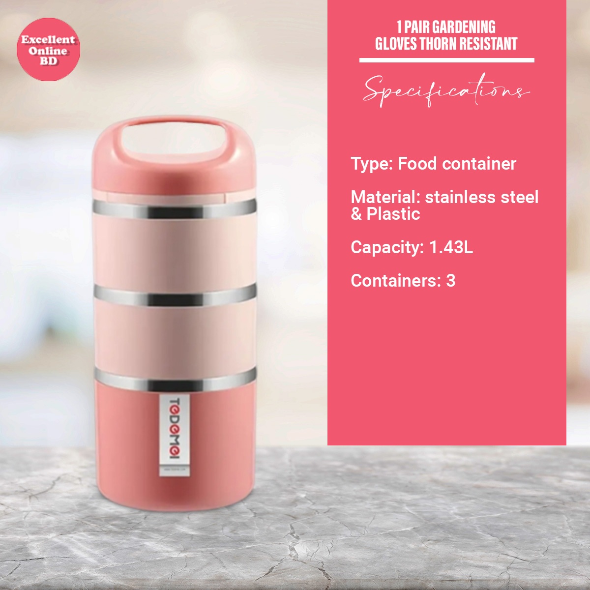 Tedemei 3-Layer Stainless Steel Lunch Box Leak-Proof with Handle and PU Foam Insulation 5