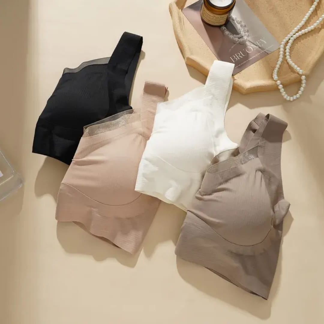 Premium Seamless Mesh V-Neck Push-Up Support Bra - Multi-Color Comfort Set 6