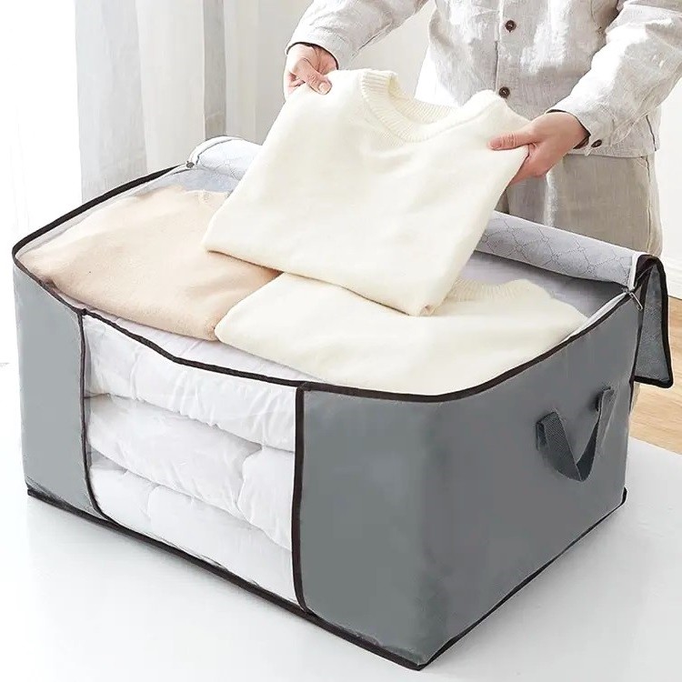 Blanket Storage Bag, Foldable Space-saving Non-woven Fabric Folding Stackable Blanket Storage Bag for Wardrobe