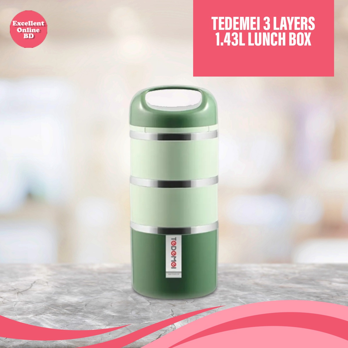 Tedemei 3-Layer Stainless Steel Lunch Box Leak-Proof with Handle and PU Foam Insulation 7