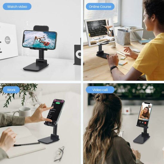 Folding Desktop Phone Stand, Foldable Mobile Phone Holder, Adjustable Desktop Tablet Holder Table Cell Foldable Extend Support Desk Mobile Phone Holder Stand 5