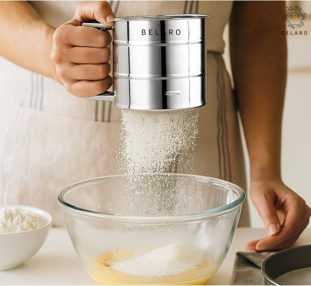 Flour Sifter, Stainless Steel Sifter for Baking, Double Layer Fine Mesh Baking Sifter, One Hand Press Crank Sifter for Powdered Sugar Shaker Duster, Flour Sieve Sifter for Baking Cakes Rondauno 7