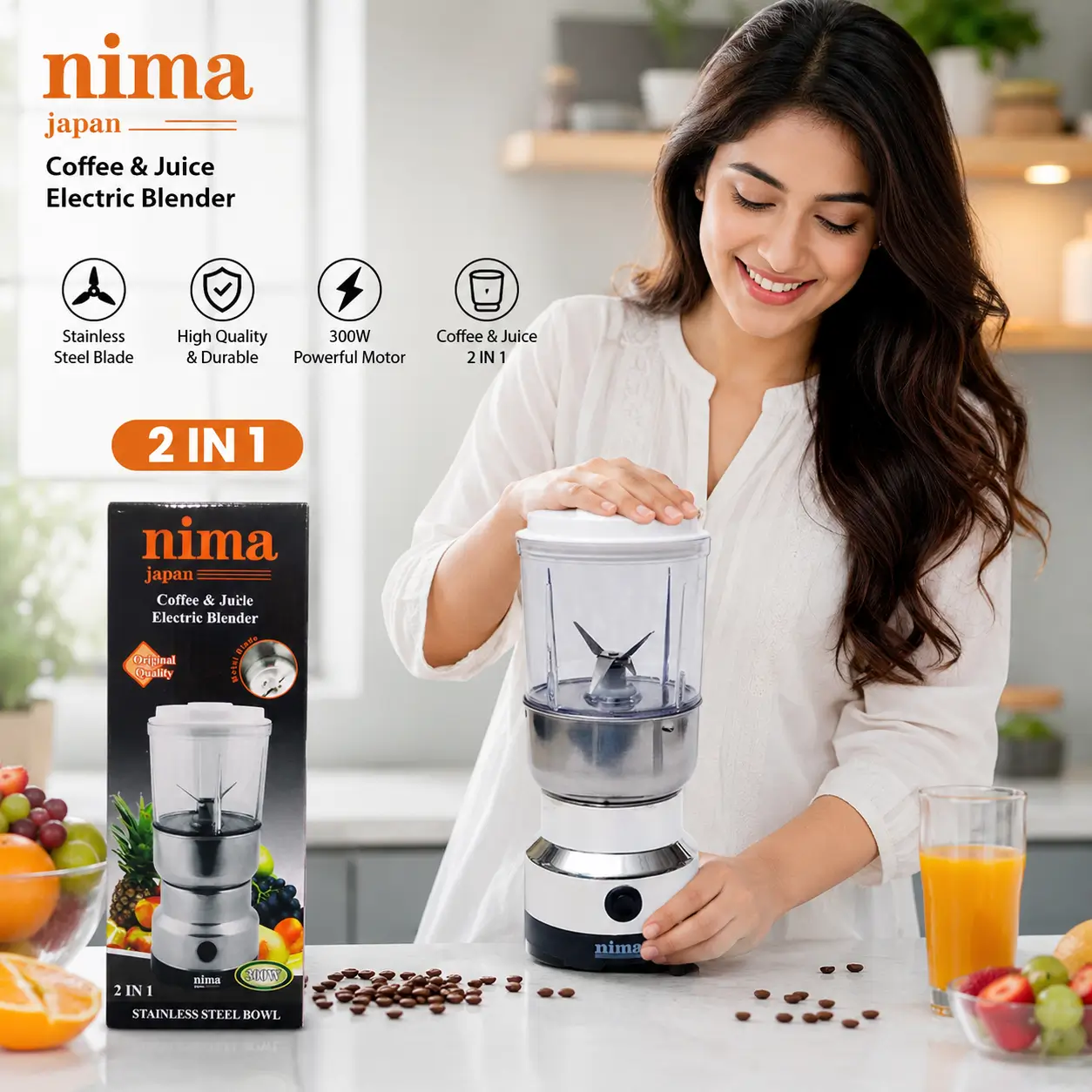 Nima 2 In 1 Blender & Grinder, Electric Grinder & Juicer,Nima 2-in-1 ইলেকট্রিক ব্লেন্ডার এবং গ্রাইন্ডার 5