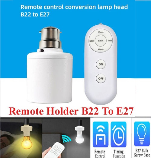 LED লাইট রিমোট বাল্ব হোল্ডার B22 থেকে E27, ওয়্যারলেস রিমোট এবং টাইমার সহ স্মার্ট ল্যাম্প হোল্ডার 2