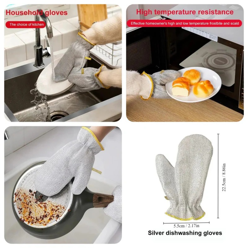 2 Pcs Steel Wire Dish Cleaning Gloves for Kitchen, Waterproof Kitchen Cleaning Dish washing Gloves-রান্নাঘরের জন্য 2 পিসি স্টিলের তারের ডিশ পরিষ্কারের গ্লাভস, জলরোধী রান্নাঘর পরিষ্কারের ডিশ ধোয়ার গ্লাভস 6