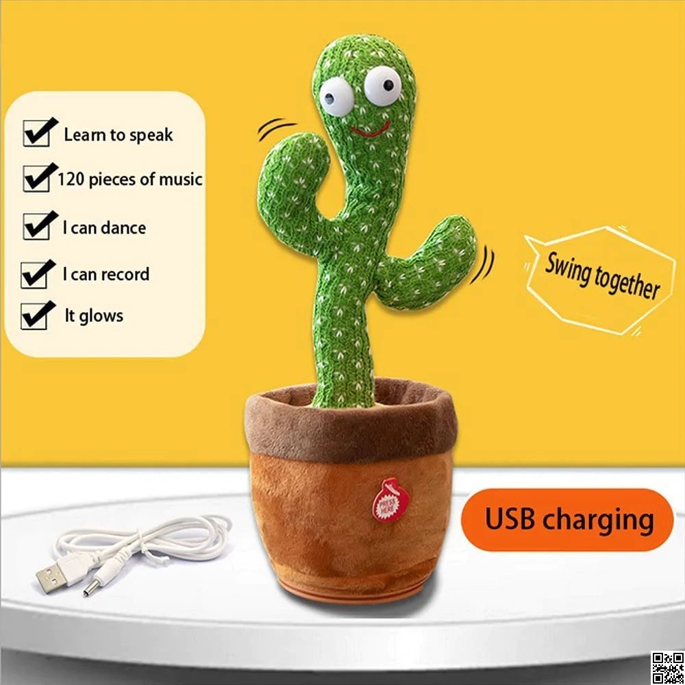 Rechargeable Dancing Cactus Toy Song Singing, Talking, Record & Repeating What You say Electric Cactus 3