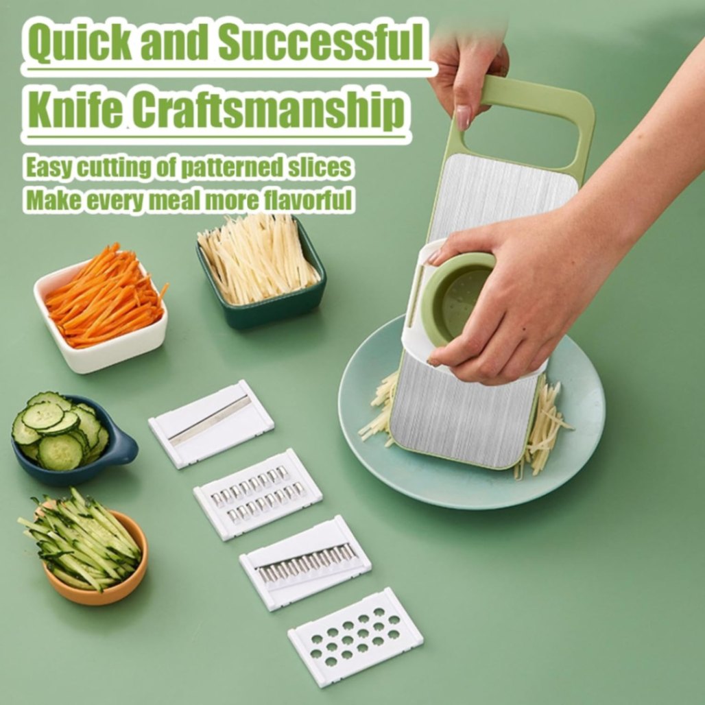5 in 1 Vegetable Cutter And Slicer,৫ ইন ১ সবজি কাটার এবং স্লাইসার, ৫ ইন ১ রান্নাঘরের সবজি কাটার সরঞ্জাম: সবজি কাটার, গ্রেটার, স্লাইসার, শ্রেডার, মাল্টি স্লাইসার, পিলার, গাজর ও ফলের জন্য। 3