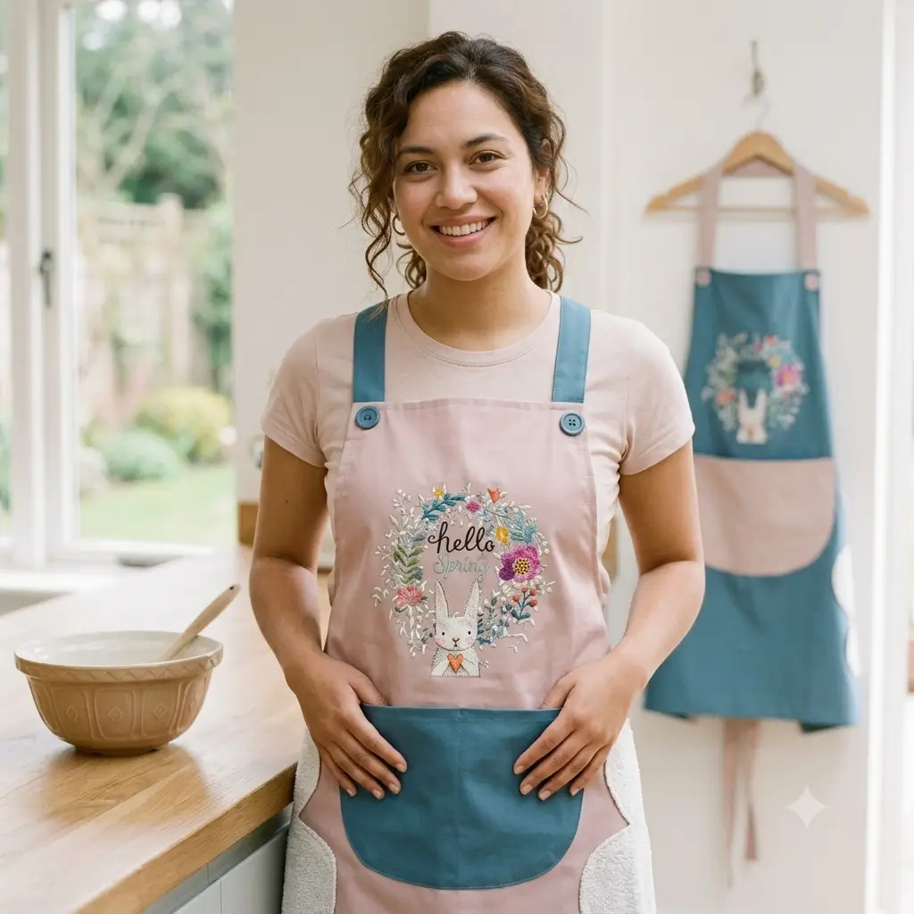 Hello spring Kitchen Cooking Apron, Waterproof & Anti-Oil Polyester Kitchen Apron, Restaurant Apron for Chef Cooking