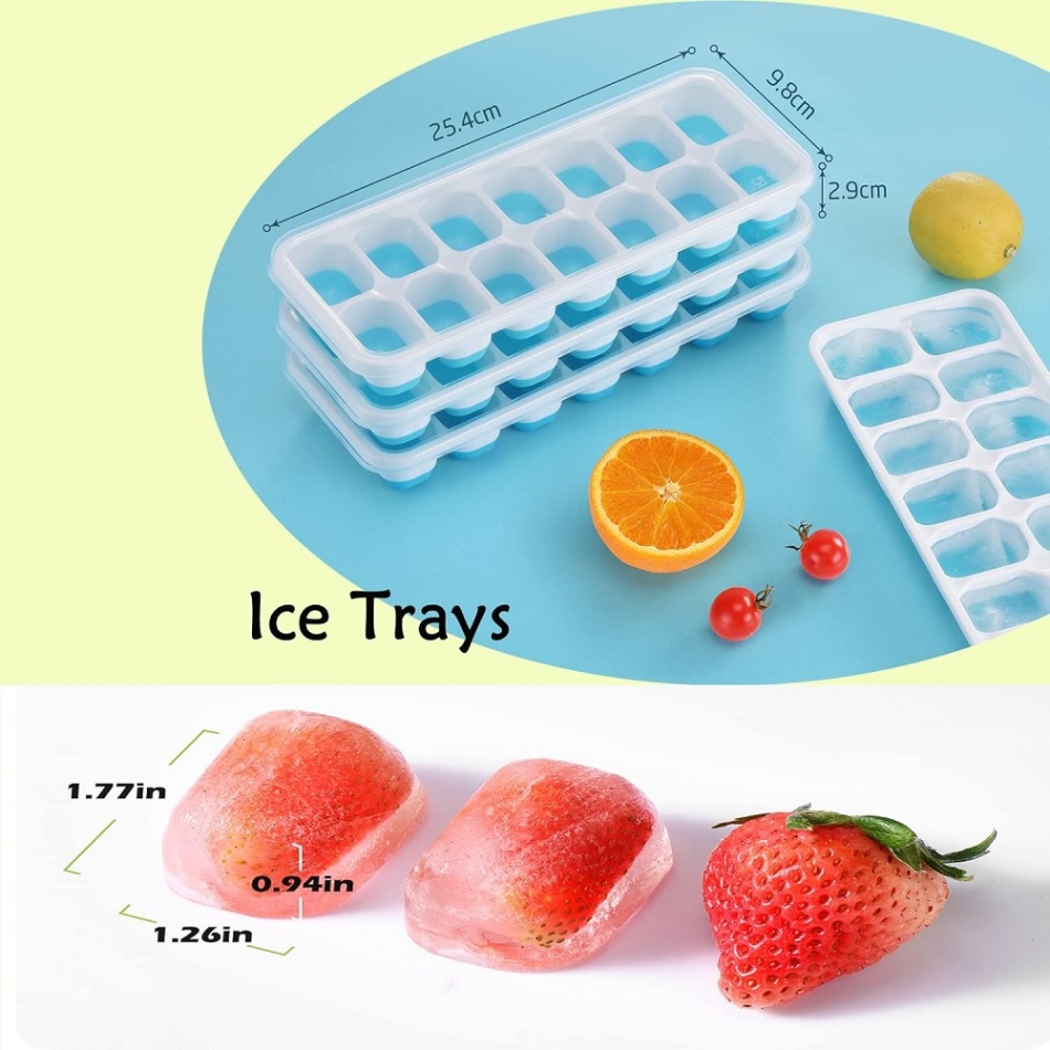 Silicone Ice Cube 14 Trays with Lid with Easy Release & Durability, Stackable & Bpa Free Ice Tray for Drinks, Fruit, Yogurt, Cocktail, Flexible Ice Trays for Freezer, ফ্রিজারের জন্য নমনীয় 14-আইস ট্রে. 4