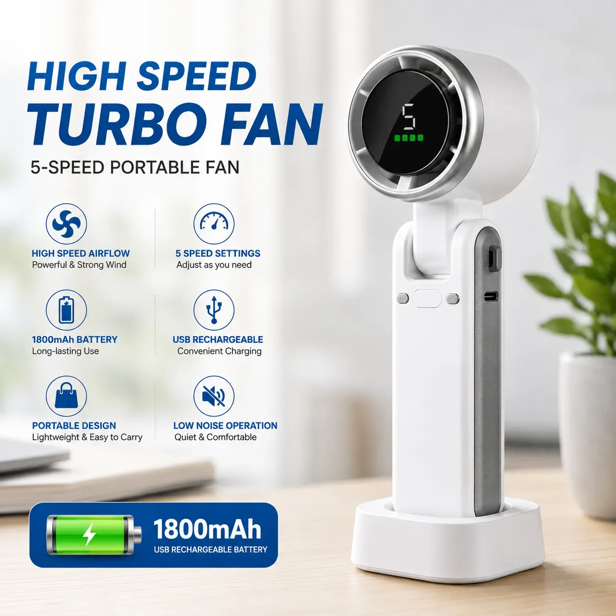 পোর্টেবল হ্যান্ডহেল্ড টার্বো ফ্যান Mini Turbo Portable Fan | Portable Turbo Fan Mini 1800 mAh Turbo Fan | 3