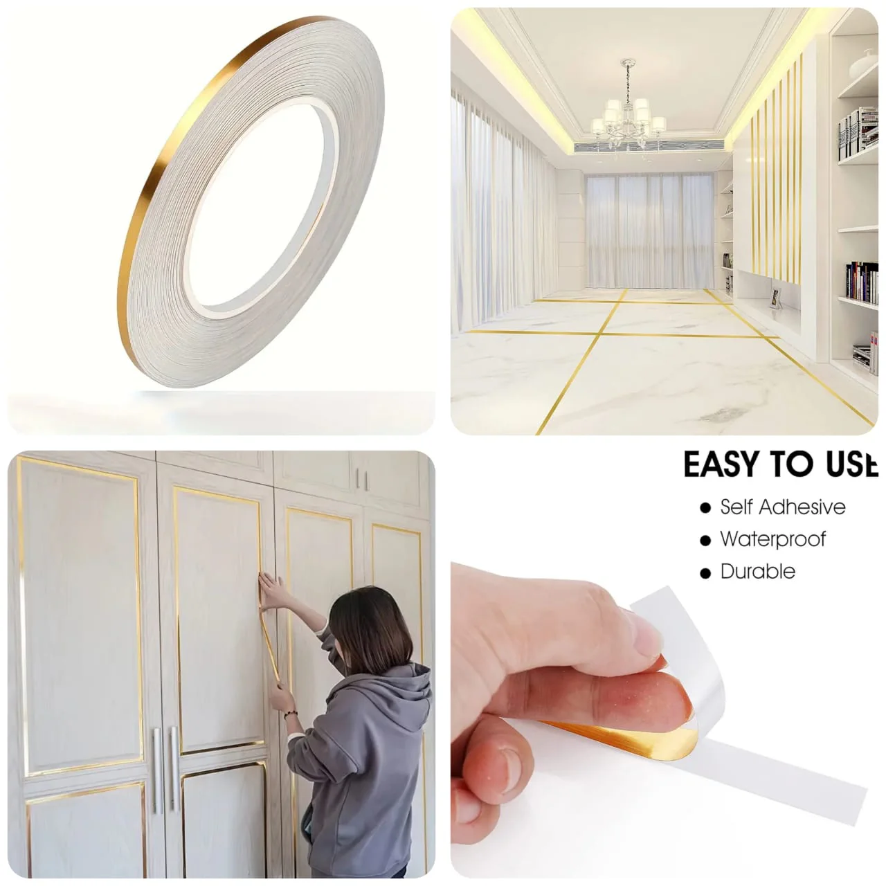 50 Meter Golden Self-Adhesive Stickers Waterproof Tile Wall Tile space Sealing Tape Strip Joints Beauty Stickers Decals Home Decor 2