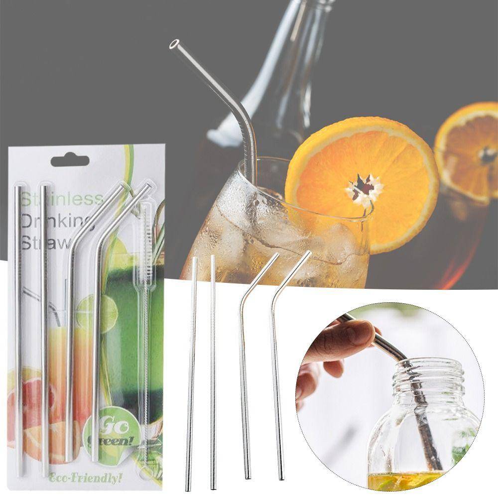 4 Pcs Reusable Stainless Steel Drinking Straw with Cleaner Brush,ক্লিনার ব্রাশ সহ ৪ পিসি পুনর্ব্যবহারযোগ্য স্টেইনলেস স্টিলের ড্রিংকিং স্ট্র 5