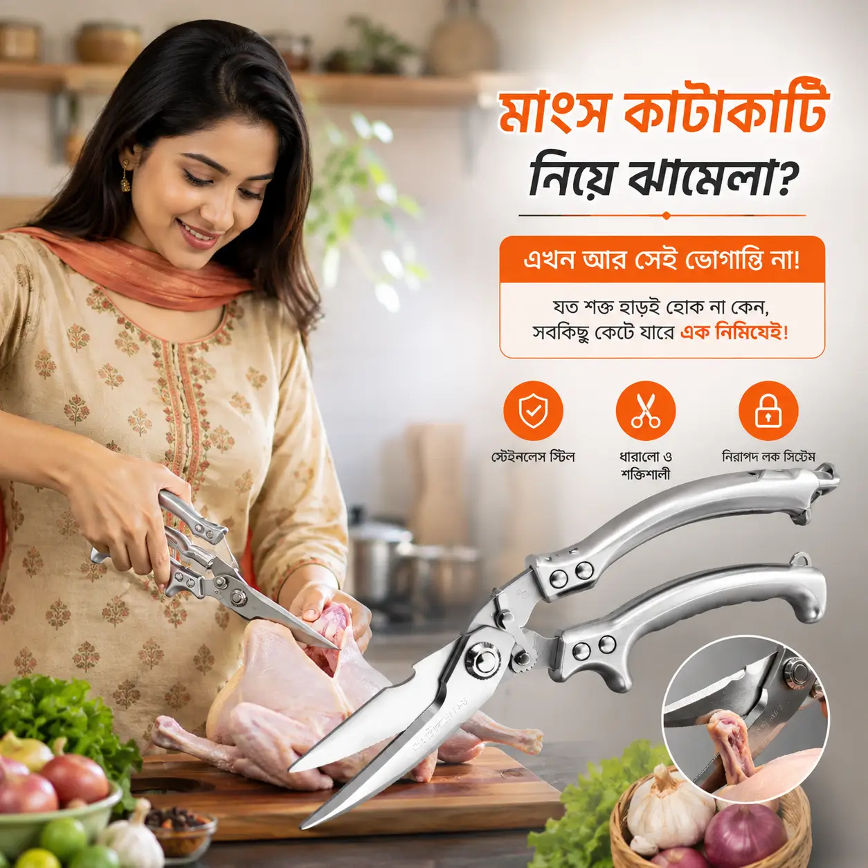 মাংস কাটার কাঁচি | Heavy Duty Poultry & Meat Cutting Shears 3
