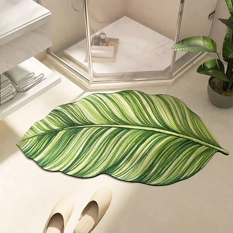 3D Banana Leaf Shape Floor Mat, Non-Slip Soft Absorbent Bathroom, Bedroom & Entrance Rug,কলা পাতার আকৃতির নন-স্লিপ ফ্লোর ম্যাট , বাথরুম, বেডরুম, দরজার সামনে ও লিভিং রুমের জন্য সফট অ্যাবজরবেন্ট লিফ ম্যাট / 2