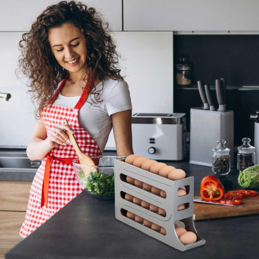 4 layer egg dispenser, Refrigerator Egg Storage 4 Layer Automatically Rolling Eggs Dispenser Space Save Egg Tray For Cabinet Restaurant Kitchen 2