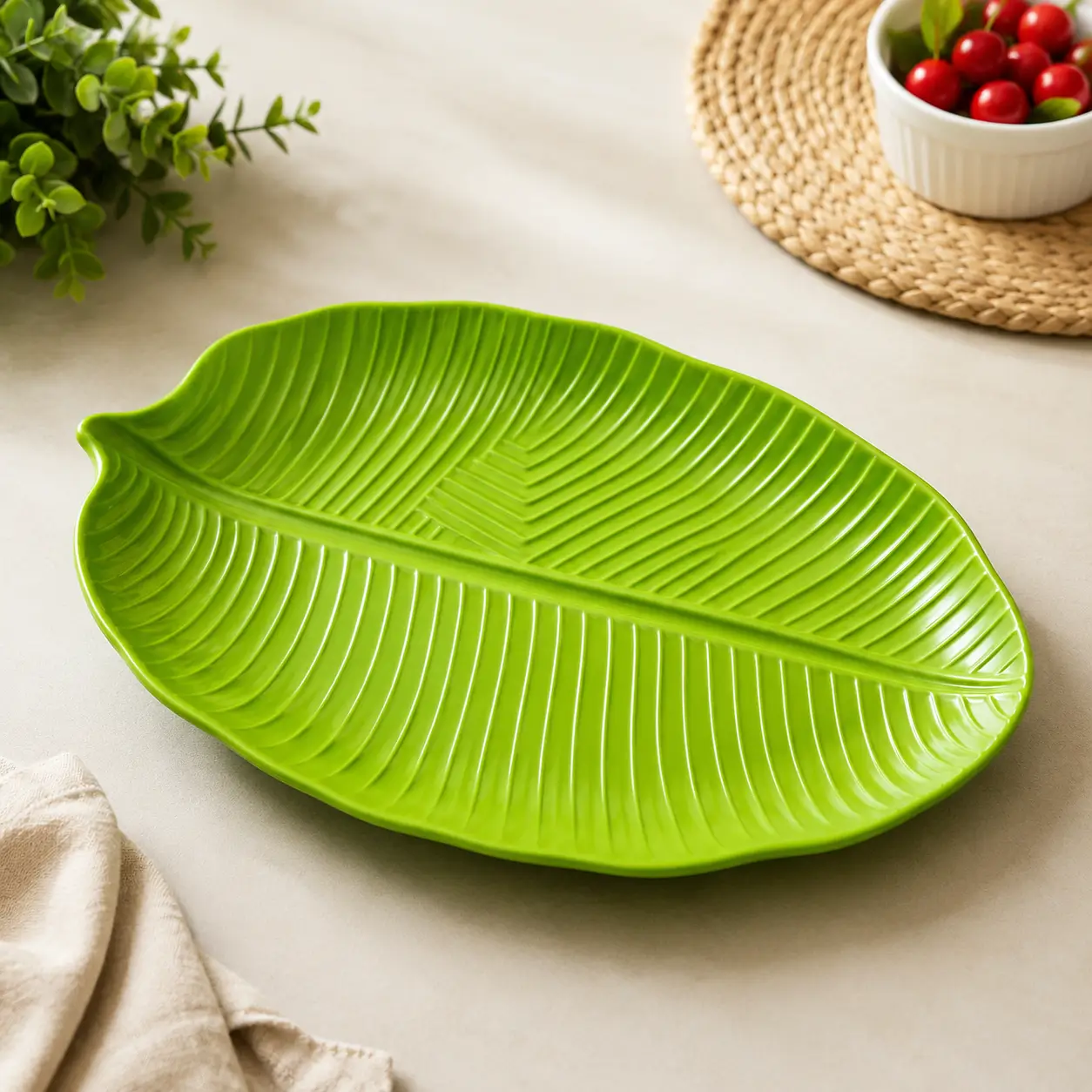 প্লাস্টিক কলা পাতা সার্ভিং প্লেট / Premium Plastic Banana Leaf Serving Plate