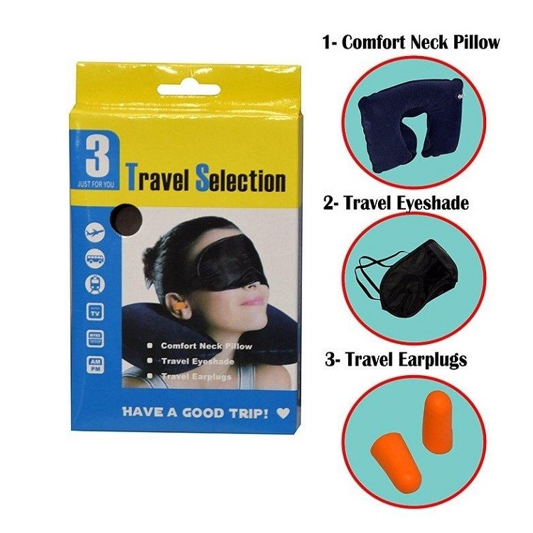 Travel Selection 3 in 1 with Comfort Neck Pillow Sleeping Eye Mask & Travel Earplug Set 7
