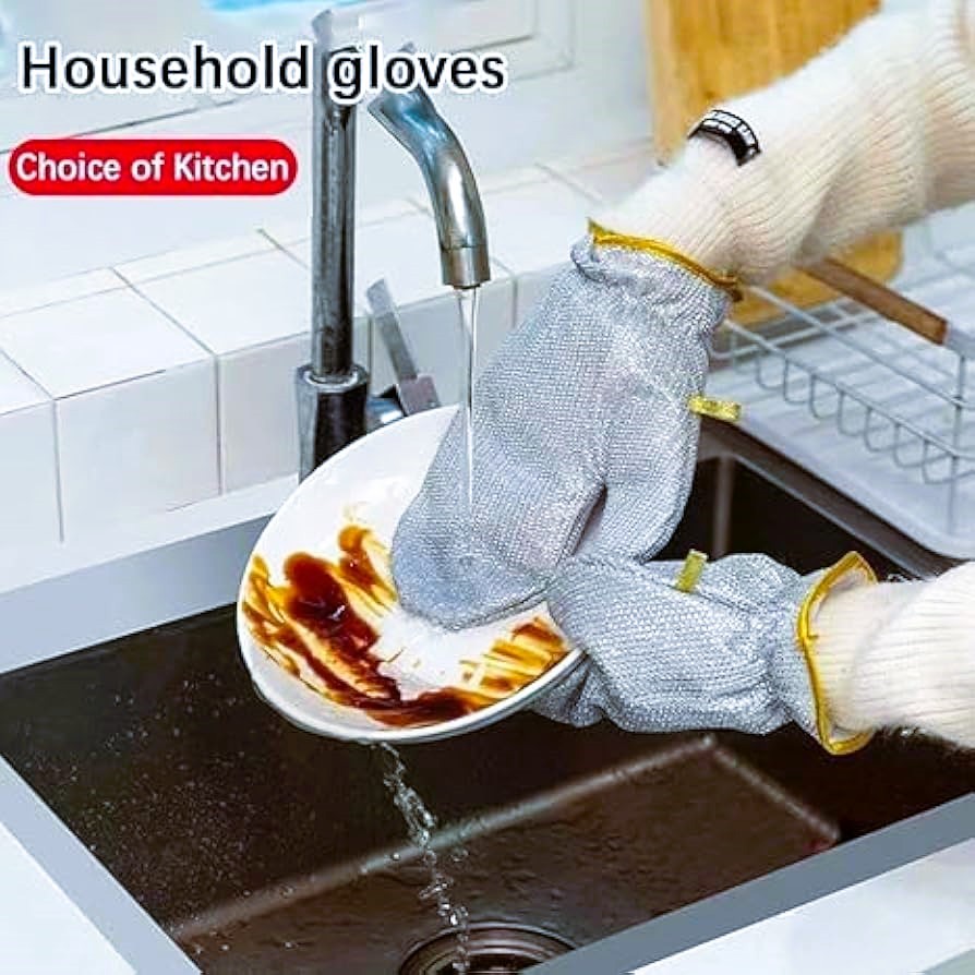 2 Pcs Steel Wire Dish Cleaning Gloves for Kitchen, Waterproof Kitchen Cleaning Dish washing Gloves-রান্নাঘরের জন্য 2 পিসি স্টিলের তারের ডিশ পরিষ্কারের গ্লাভস, জলরোধী রান্নাঘর পরিষ্কারের ডিশ ধোয়ার গ্লাভস