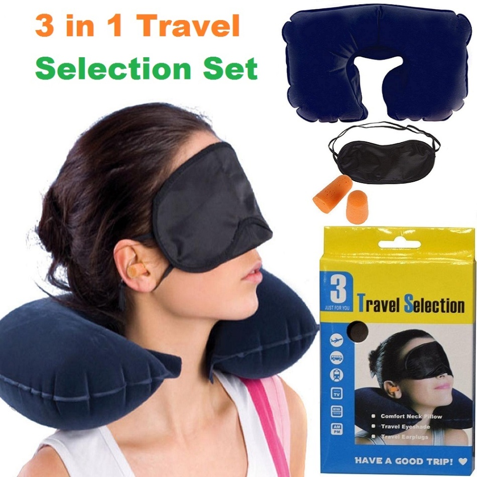Travel Selection 3 in 1 with Comfort Neck Pillow Sleeping Eye Mask & Travel Earplug Set 8