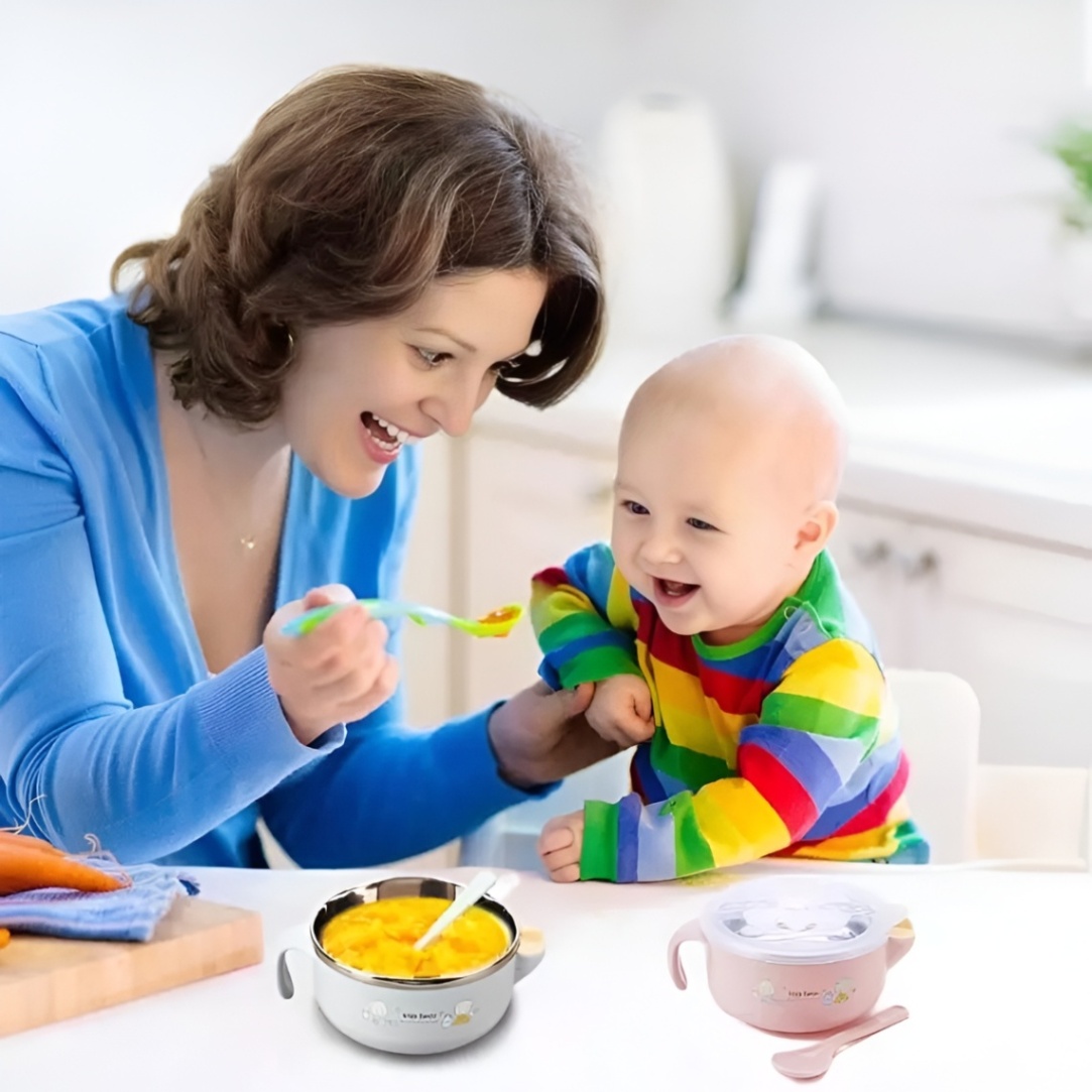 Stainless Steel Baby Feeding Bowl with Spoon Set 5