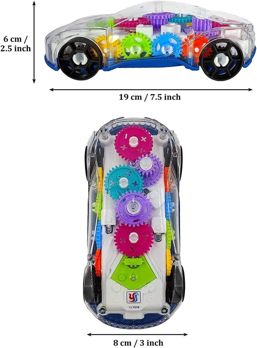 Transparent Car Toy for Kids, Storio 3D Baby Car Toy with 360 Degree Rotation, Gear Simulation Mechanical Car with Sound Music & Light Toys for Kids Boys & Girls 7