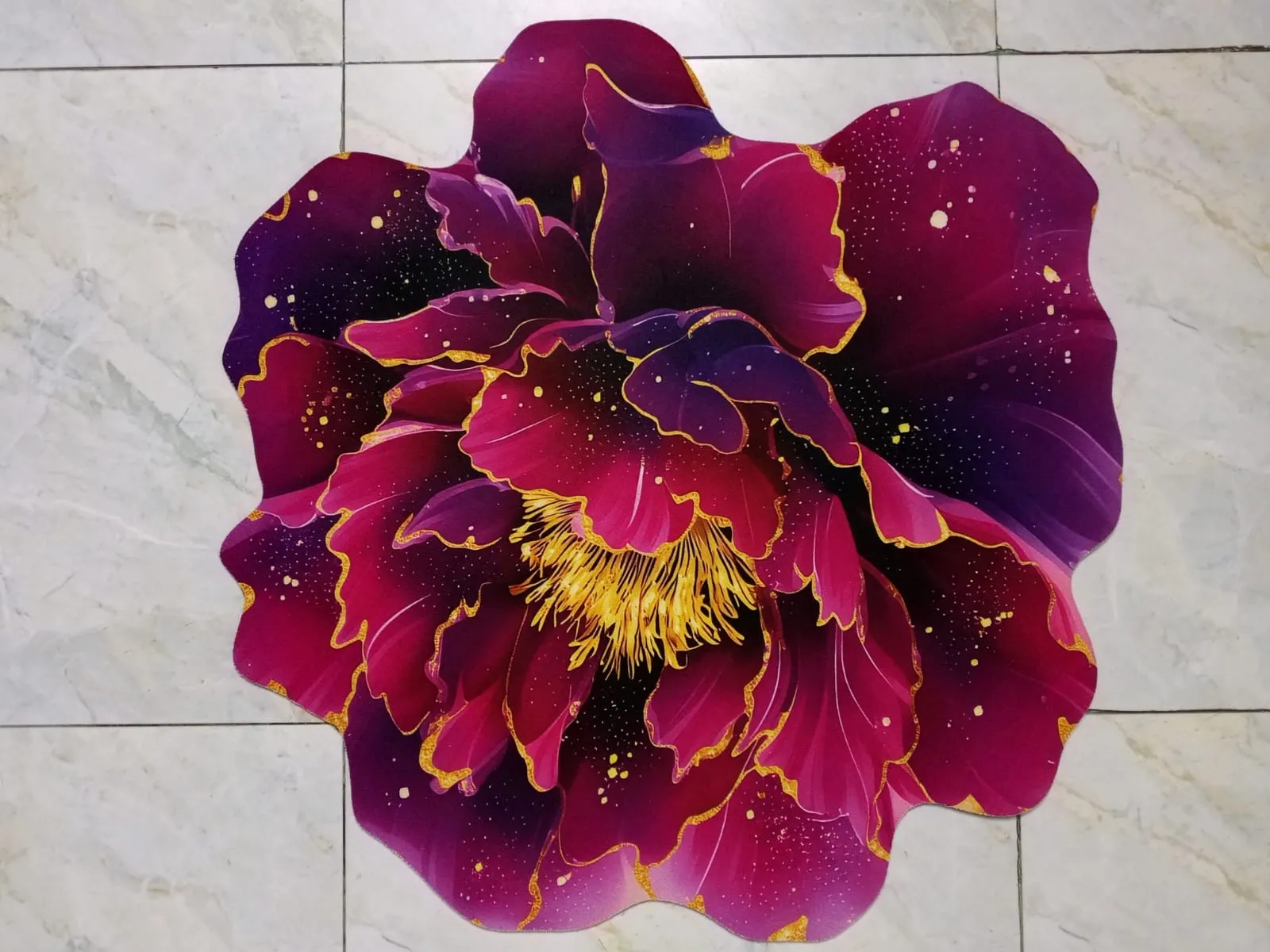 3D Purple Flower Floor Mat |Luxury Peony (পিওনি ফুল), Non-Slip Soft Floral Rug for Bedroom, Living Room & Bathroom,লাক্সারি ৩ডি বেগুনি ফুল আকৃতির ফ্লোর ম্যাট | নন-স্লিপ সফট ফ্লোর রাগ ঘর, বাথরুম ও লিভিং রুমের জন্য 2