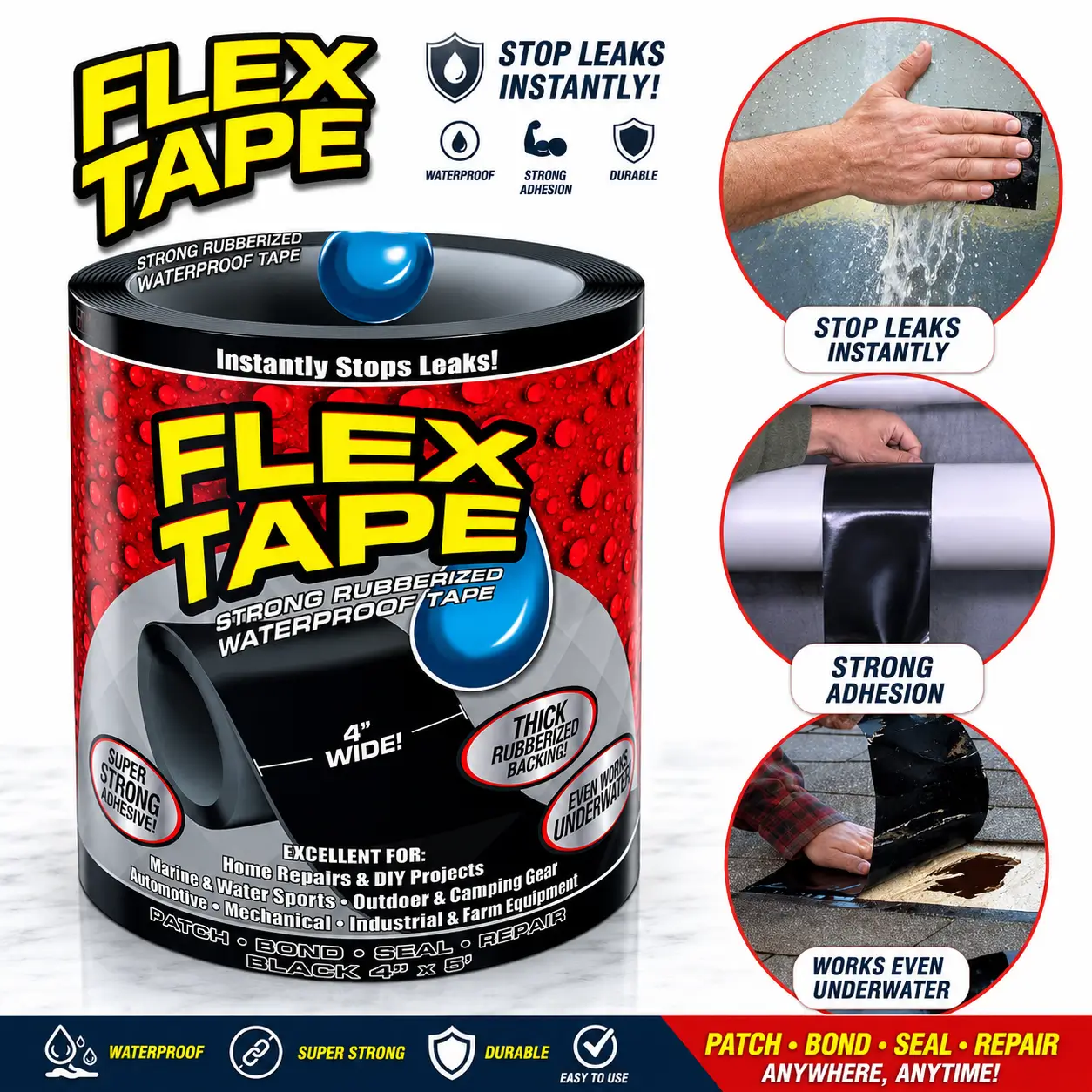 পানির পাইপ ও ছাদের লিক বন্ধ করার ম্যাজিক ফ্লেক্স টেপ, Flex Tape