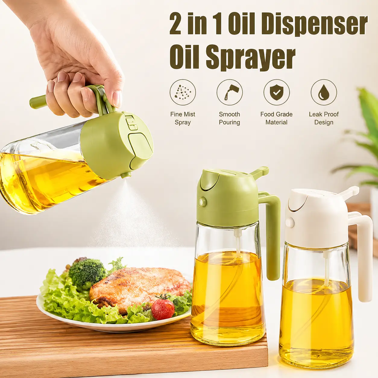 2-in-1 Oil Sprayer & Oil Dispenser Bottle (500ml) প্রিমিয়াম ২-ইন-১ তেল স্প্রেয়ার ও তেল ডিসপেন্সার বোতল (৫০০ml) | স্প্রে ও ঢালুন একই বোতলে