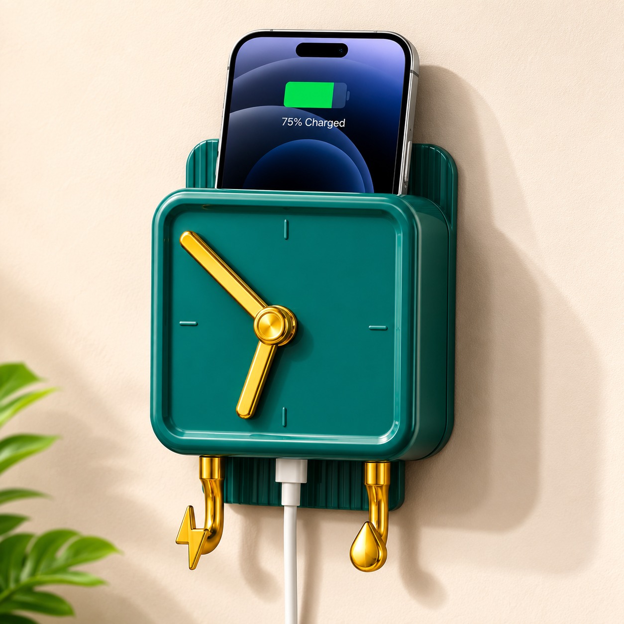 Creative Clock-Design Wall Mounted Mobile Charging Stand & Cable Organizer Holder,phone holder,ওয়াল মাউন্টেড ক্লক ডিজাইন মোবাইল চার্জিং স্ট্যান্ড এবং কেবল অর্গানাইজার হোল্ডার