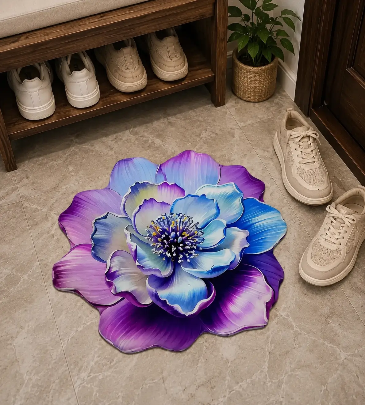 Luxury 3D Flower Floor Mat – Soft Non-Slip Bedroom Decorative Rug / লাক্সারি ৩ডি ফুল শেপ ফ্লোর ম্যাট 2