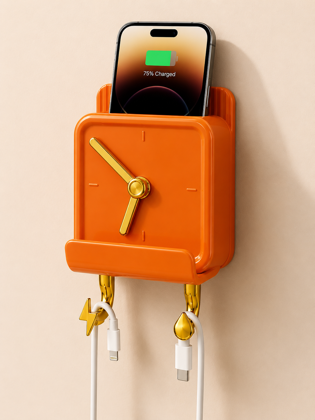 Creative Clock-Design Wall Mounted Mobile Charging Stand & Cable Organizer Holder,phone holder,ওয়াল মাউন্টেড ক্লক ডিজাইন মোবাইল চার্জিং স্ট্যান্ড এবং কেবল অর্গানাইজার হোল্ডার 4