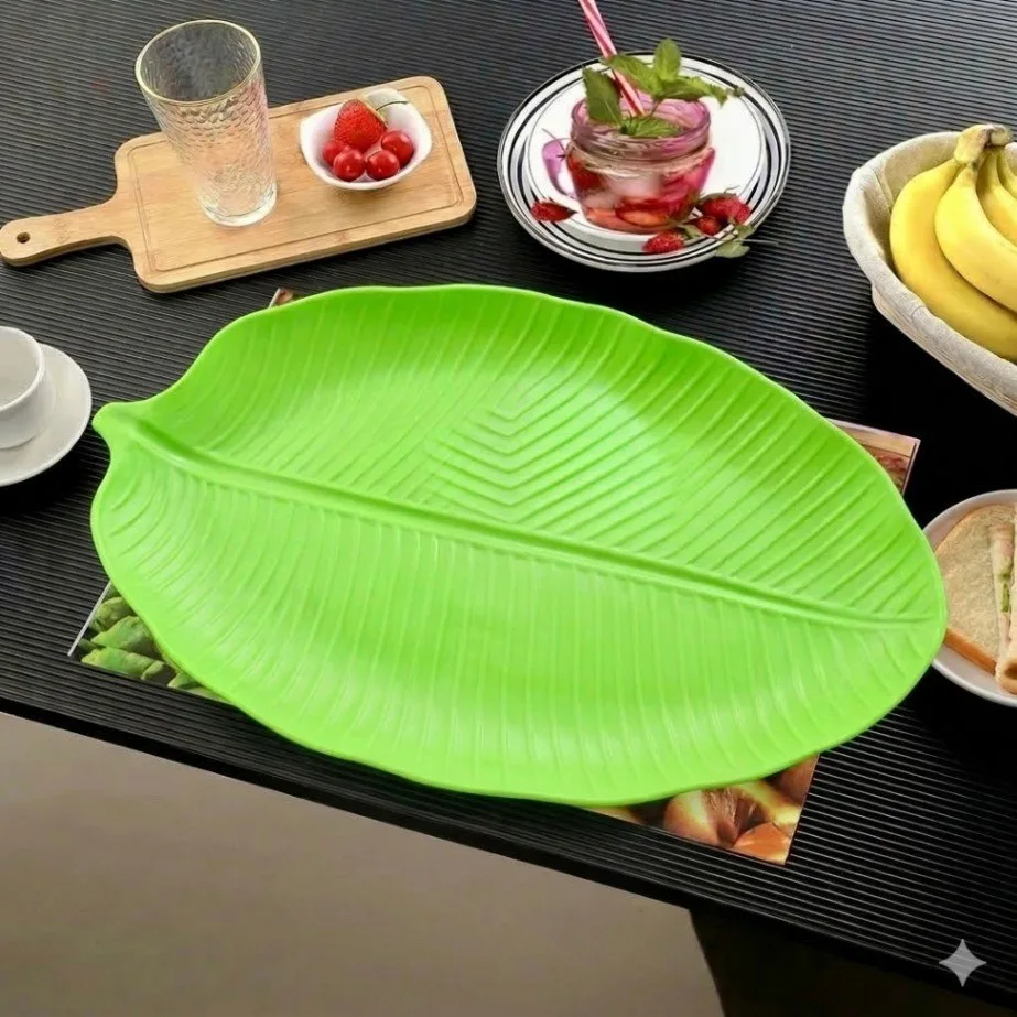 প্লাস্টিক কলা পাতা সার্ভিং প্লেট বড় সাইজ / Premium Plastic Banana Leaf Serving Plate Big Size